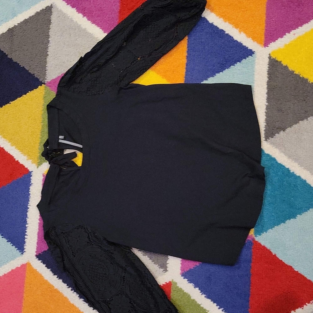 Anthropologie lace sleeve black top, medium